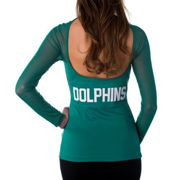 All Sport Couture Miami Dolphins Long Sleeve Top with Mesh Collar Medium SOLD OU - Picture 2 of 10